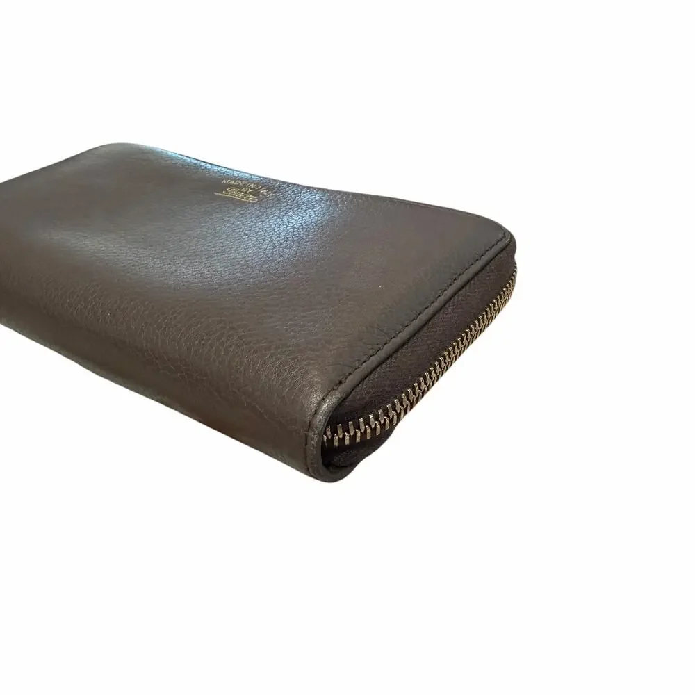 Gucci Zip Around Pebbled Leather Bamboo Guccissima Wallet Gray AS IS - Picture 3 of 11